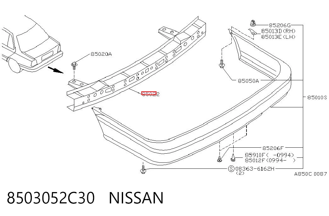 Reforçador do pára-choque traseiro Nissan Sunny III N14 ao melhor preço