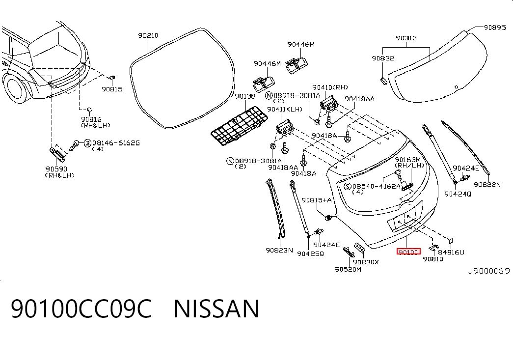 Porta traseira (3ª/5ª porta-malas (tampa de alcapão) para Nissan Murano  Z50