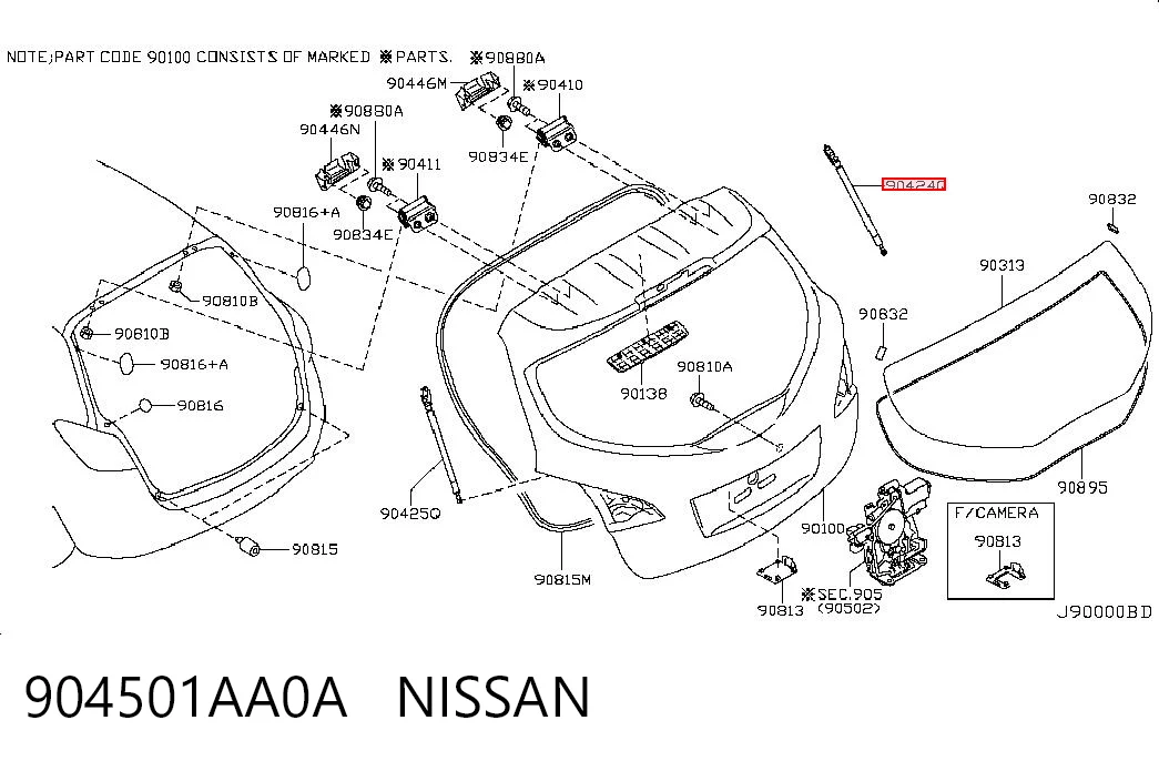 Amortecedor de tampa de porta-malas (de 3ª/5ª porta traseira) Nissan Murano Z51 ao melhor preço
