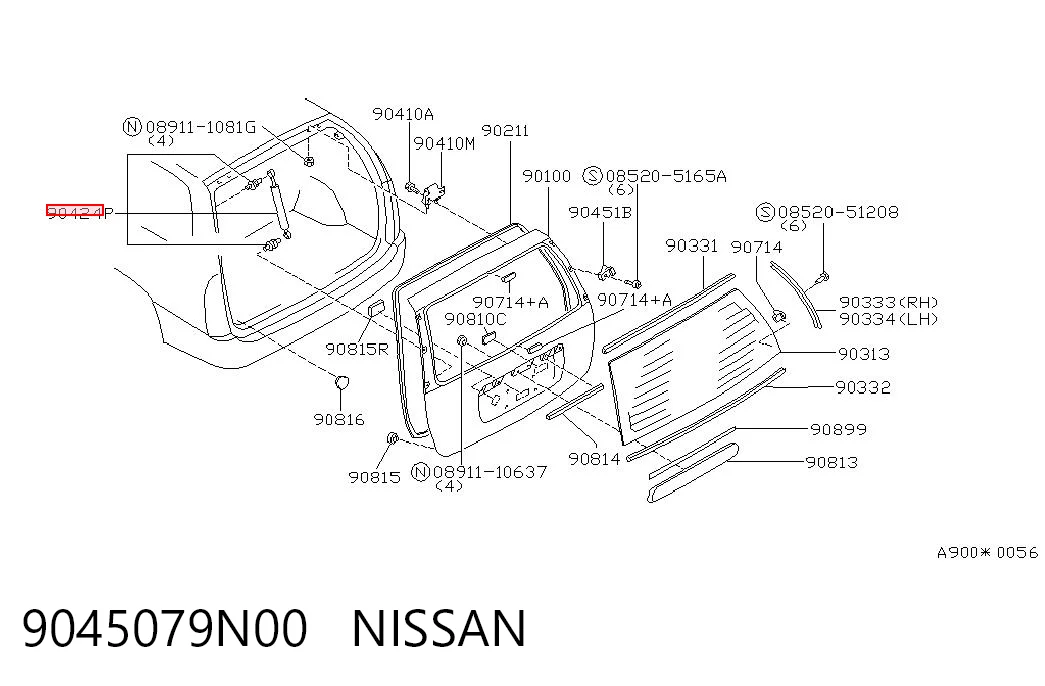 Amortecedor de tampa de porta-malas (de 3ª/5ª porta traseira) Nissan Primera  W10 ao melhor preço