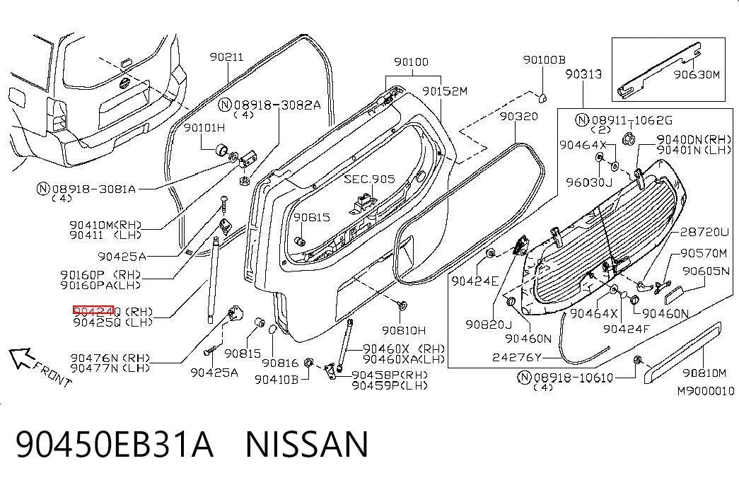 Amortecedor de tampa de porta-malas (de 3ª/5ª porta traseira) Nissan Pathfinder R51M ao melhor preço