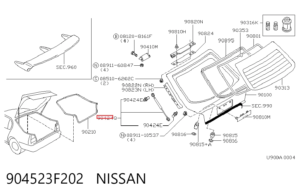  Amortecedor de tampa de porta-malas (de 3ª/5ª porta traseira) Nissan Primera hatchback (P10) (1990 - 1996) 