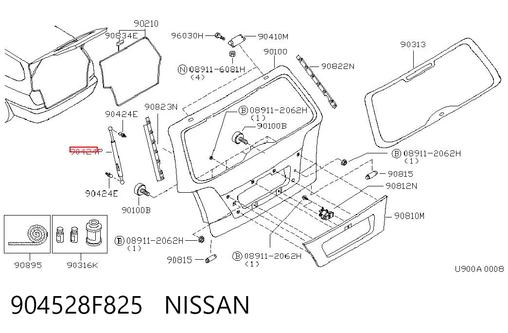 Amortecedor de tampa de porta-malas (de 3ª/5ª porta traseira) Nissan Primera  WP11 ao melhor preço