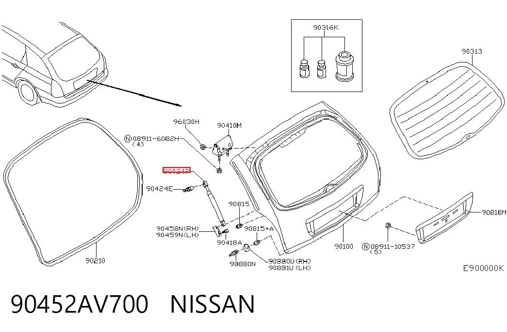 Amortecedor de tampa de porta-malas (de 3ª/5ª porta traseira) Nissan Primera  WP12 ao melhor preço
