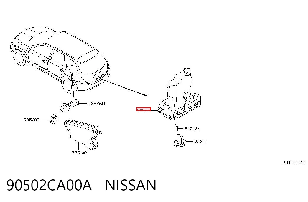 90502CA00A Nissan/Infiniti Fecho de tampa de porta-malas (de 3ª/5ª porta traseira)