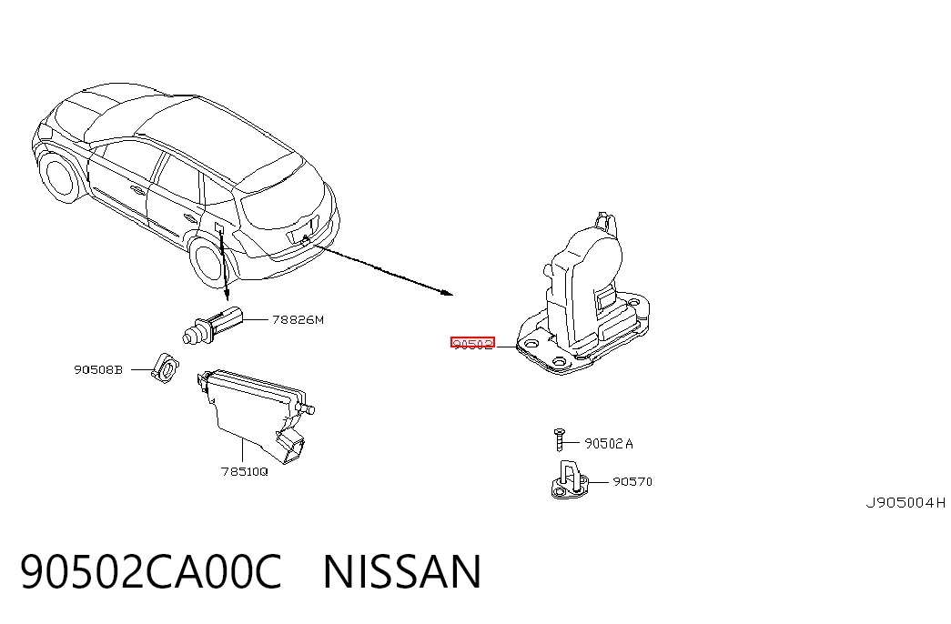 90502CA00C Nissan/Infiniti Fecho de tampa de porta-malas (de 3ª/5ª porta traseira)