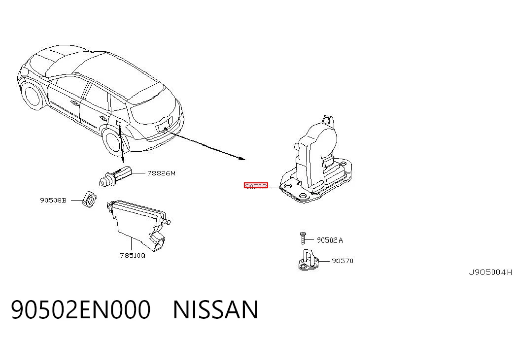 90502EN000 Nissan/Infiniti Fecho de tampa de porta-malas (de 3ª/5ª porta traseira)