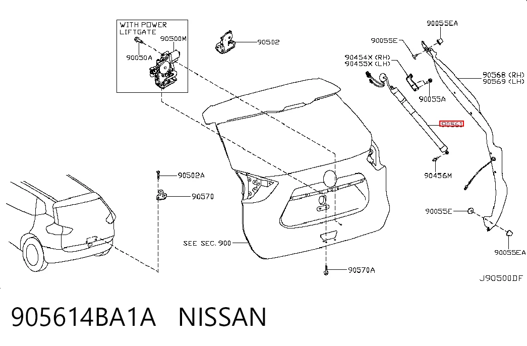905614BA1A Nissan/Infiniti Amortecedor de tampa de porta-malas (de 3ª/5ª porta traseira)