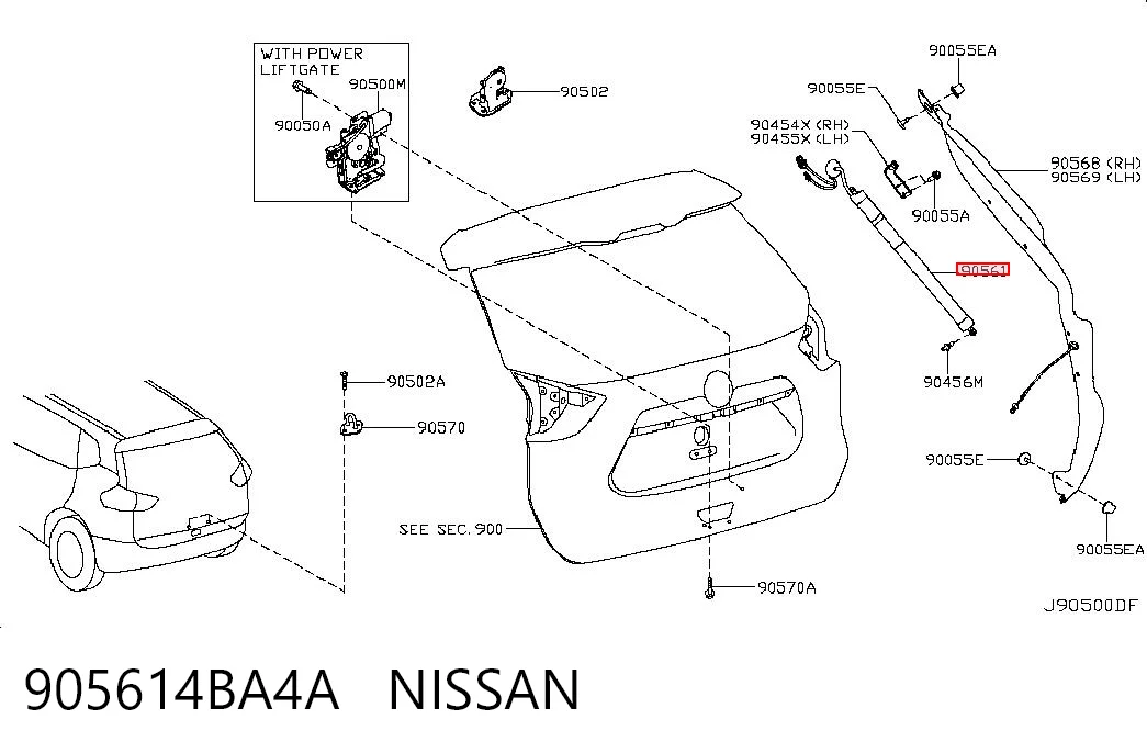 905614BA4A Nissan/Infiniti Amortecedor de tampa de porta-malas (de 3ª/5ª porta traseira)