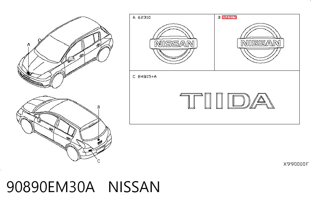 Emblema de tampa de porta-malas (emblema de firma) Nissan Tiida  C11X ao melhor preço