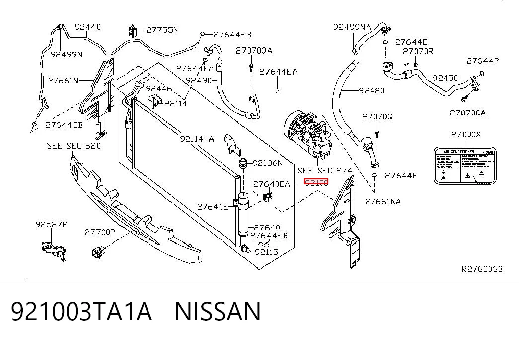 921003TA1A Nissan/Infiniti Radiador de aparelho de ar condicionado