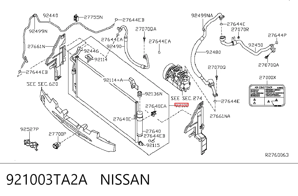 921003TA2A Nissan/Infiniti Radiador de aparelho de ar condicionado