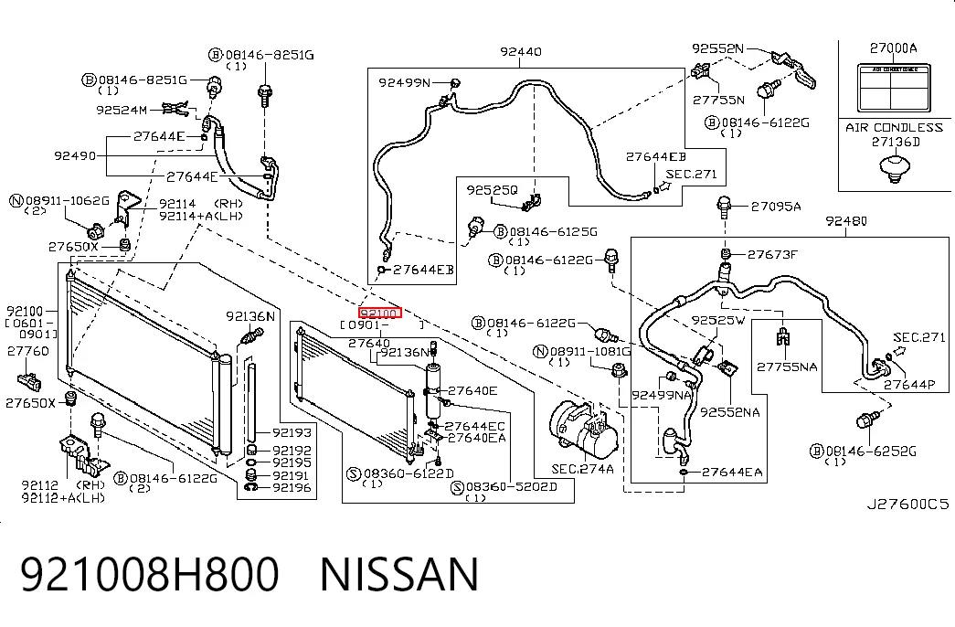 Radiador de aparelho de ar condicionado Nissan X-Trail  T30