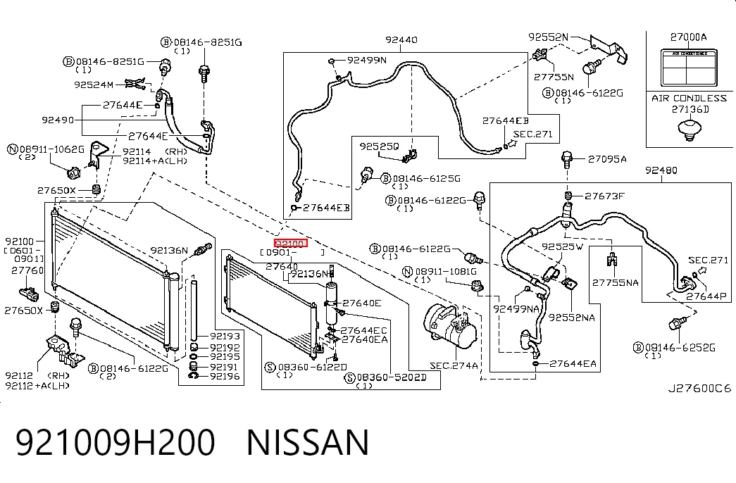  Radiador de aparelho de ar condicionado Nissan X-Trail SUV (T30) (2001 - 2007) 