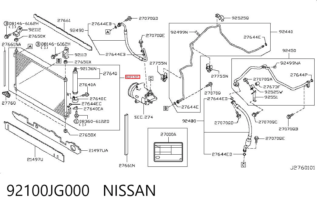 92100JG000 Nissan/Infiniti Radiador de aparelho de ar condicionado