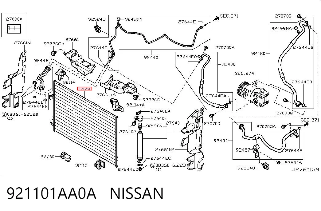 921101AA0A Nissan/Infiniti Radiador de aparelho de ar condicionado