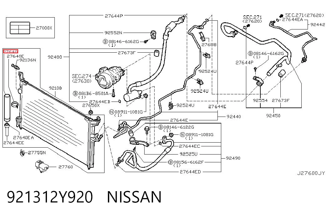 921312Y920 Nissan/Infiniti Tanque de recepção do secador de aparelho de ar condicionado