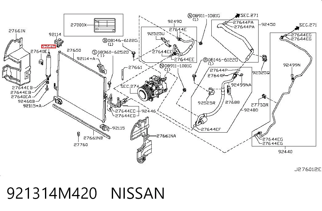 921314M420 Nissan/Infiniti Tanque de recepção do secador de aparelho de ar condicionado