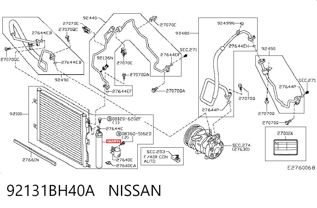 92131BH40A Nissan/Infiniti Tanque de recepção do secador de aparelho de ar condicionado