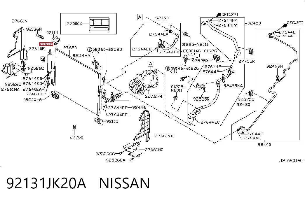 92131JK20A Nissan/Infiniti Tanque de recepção do secador de aparelho de ar condicionado