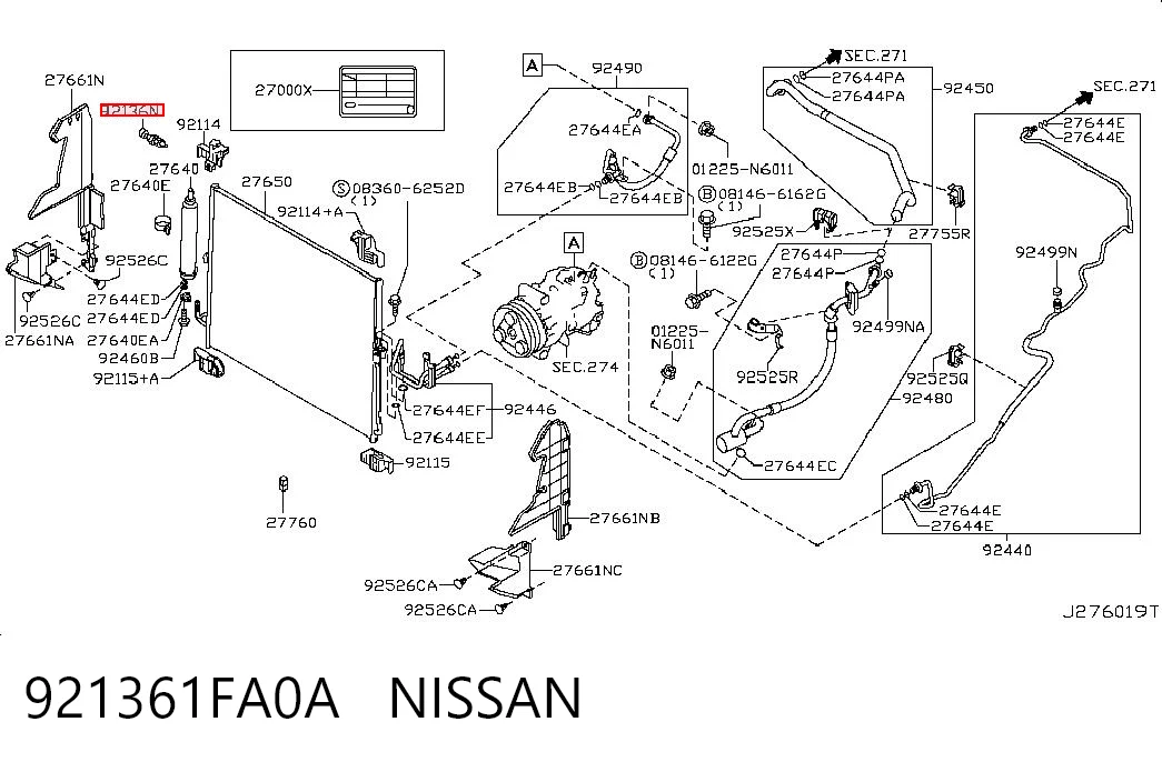 921361FA0A Nissan/Infiniti Sensor de pressão absoluta de aparelho de ar condicionado