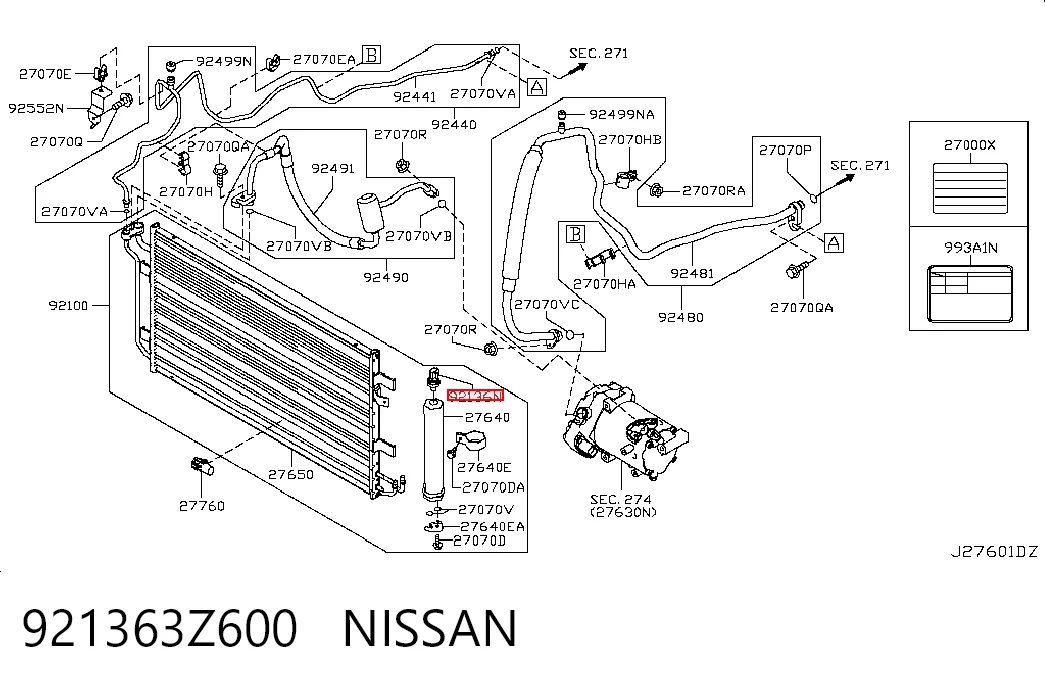921363Z600 Nissan/Infiniti Sensor de pressão absoluta de aparelho de ar condicionado