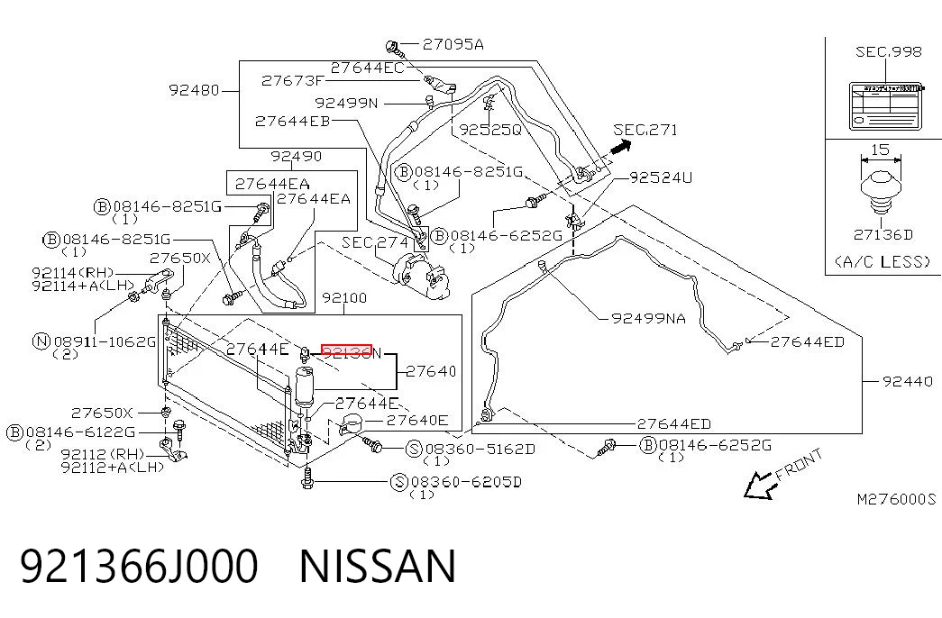 921366J000 Nissan/Infiniti Sensor de pressão absoluta de aparelho de ar condicionado