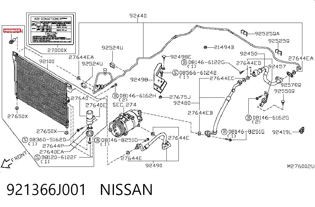 921366J001 Nissan/Infiniti Sensor de pressão absoluta de aparelho de ar condicionado