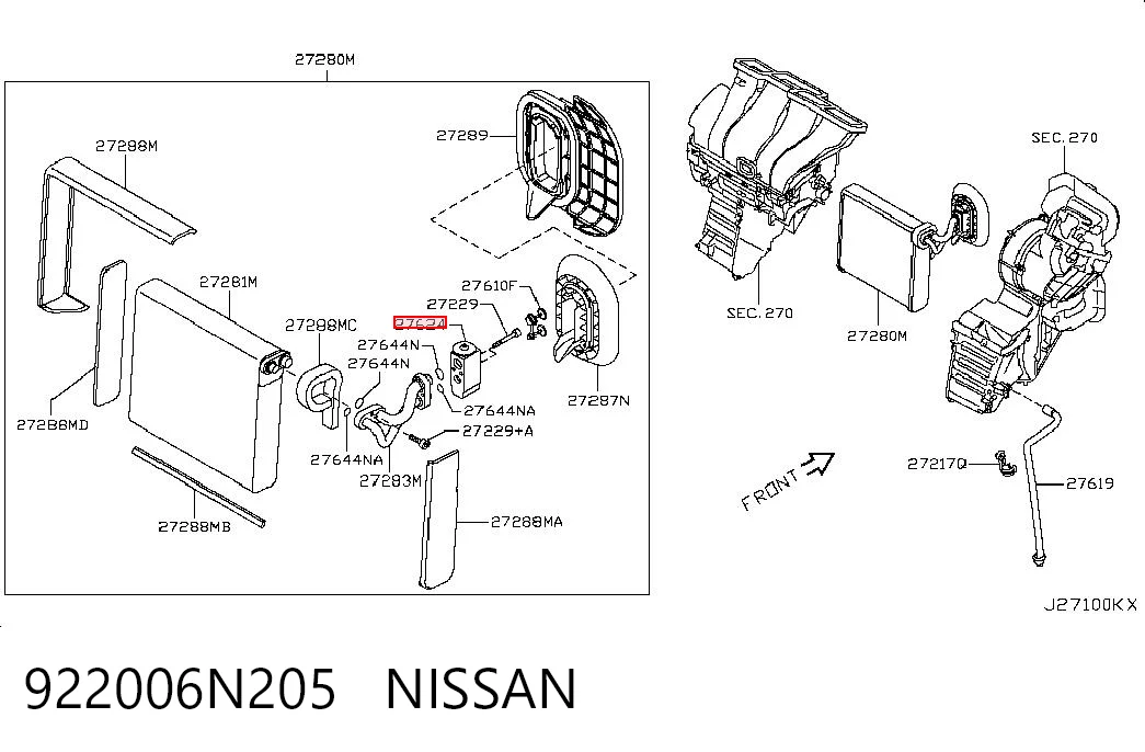 922006N205 Nissan/Infiniti Válvula TRV de aparelho de ar condicionado