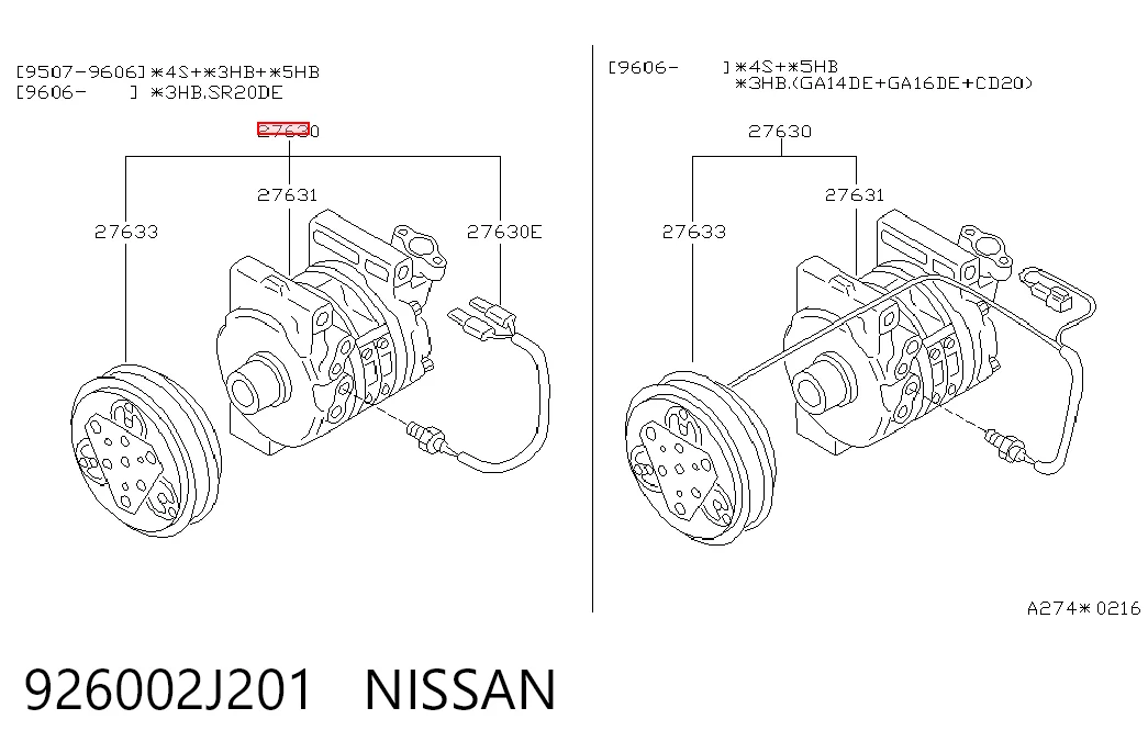 926002J201 Nissan/Infiniti Compressor de aparelho de ar condicionado