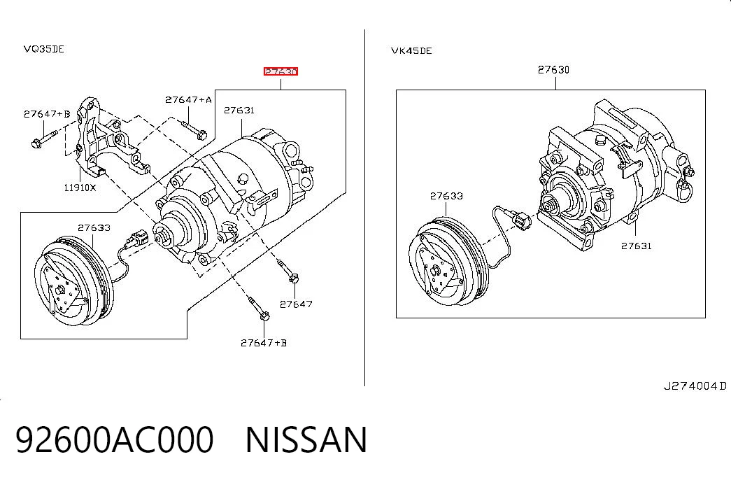 92600AC000 Nissan/Infiniti Compressor de aparelho de ar condicionado