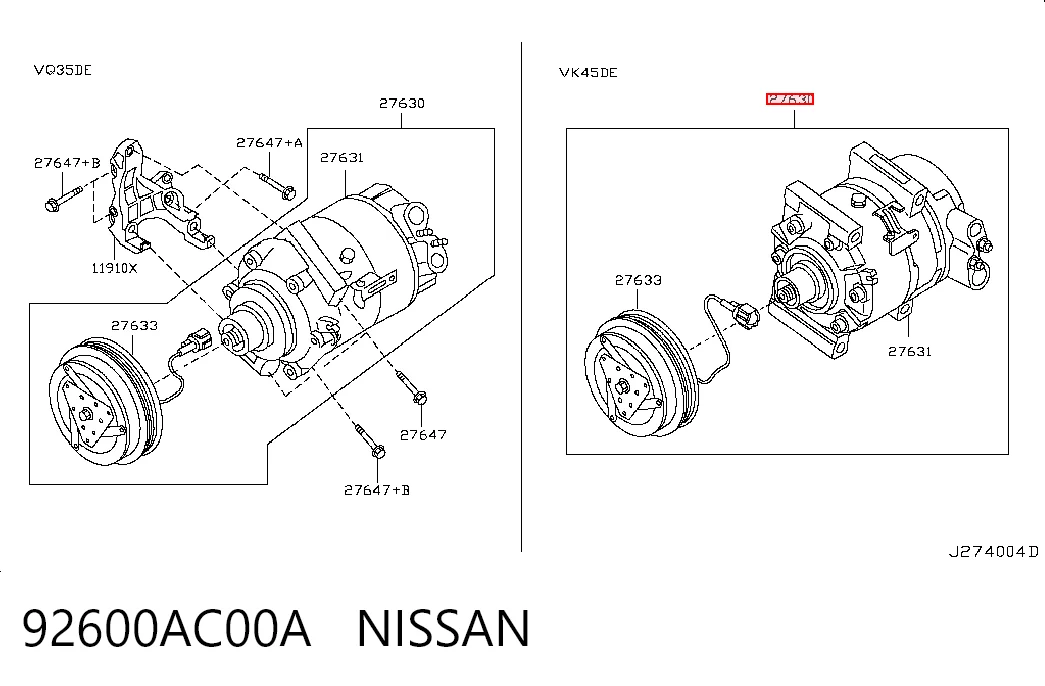92600AC00A Nissan/Infiniti Compressor de aparelho de ar condicionado