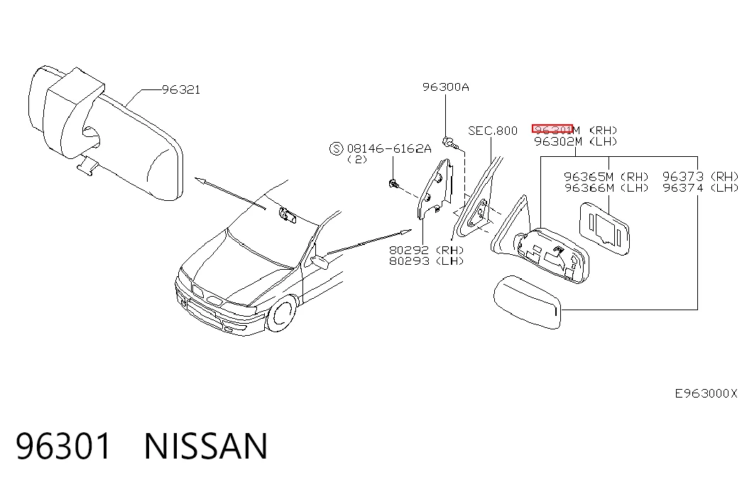 96301 Nissan/Infiniti Espelho de retrovisão direito