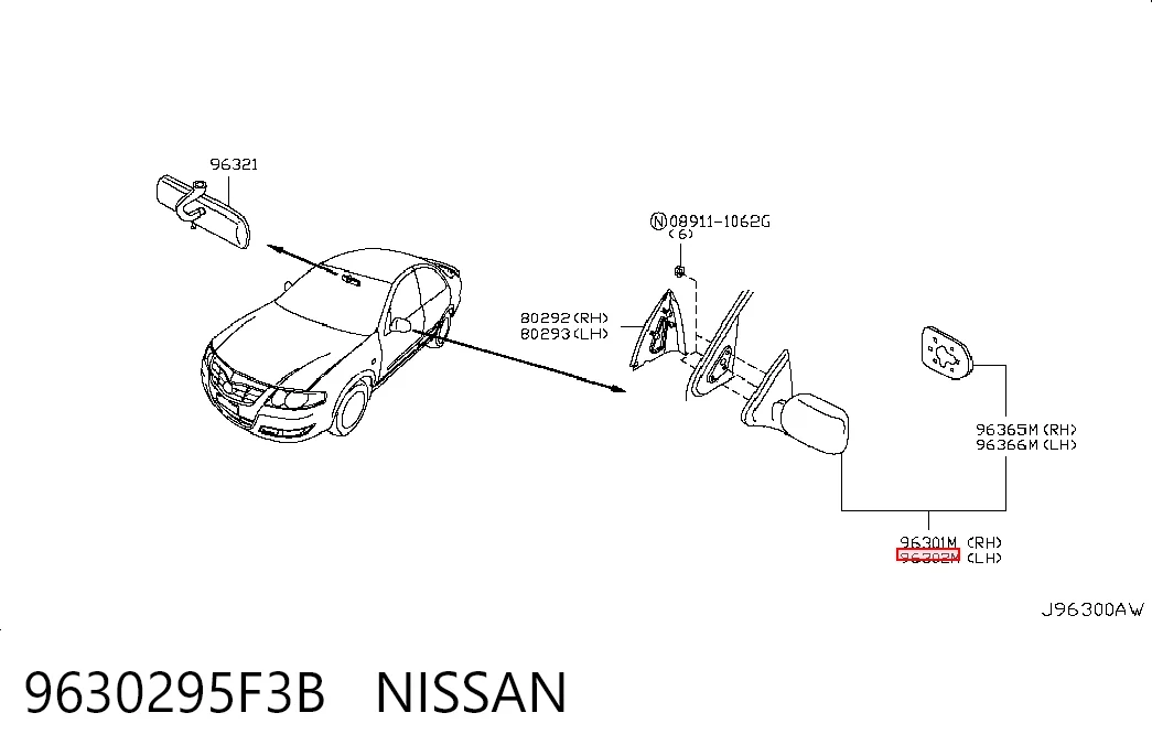 Espelho de retrovisão esquerdo para Nissan Almera CLASSIC B10RS