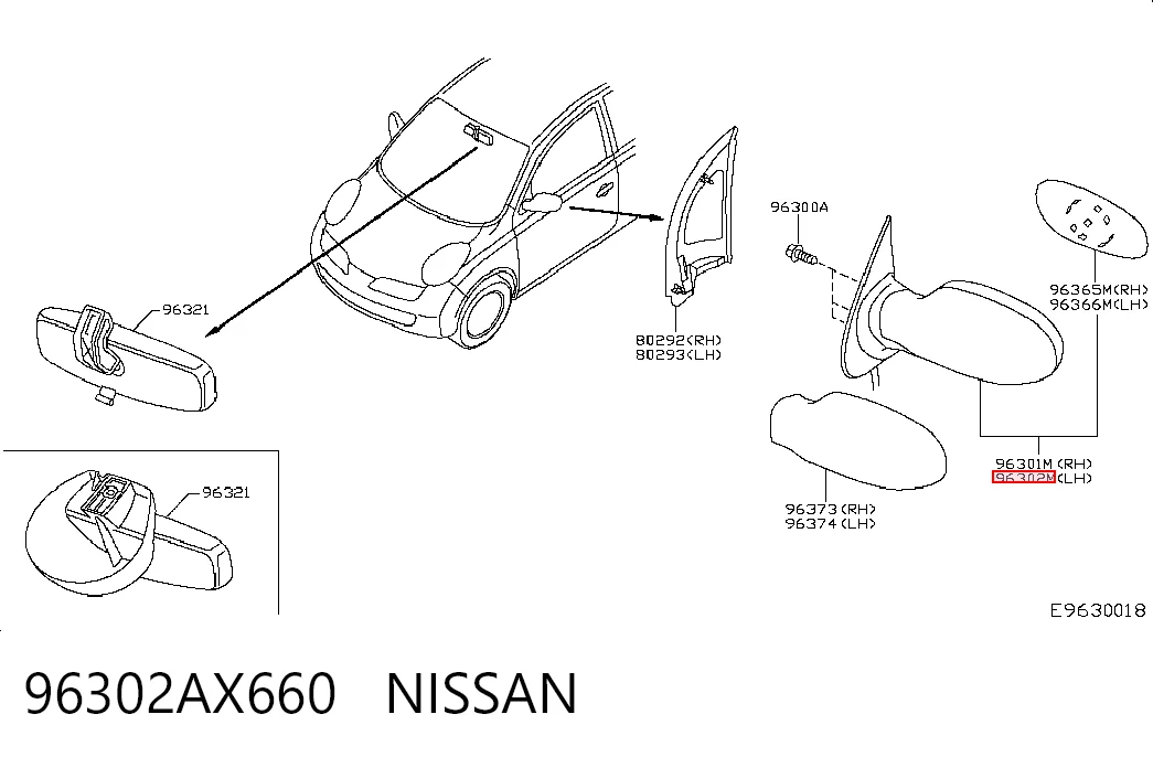 Espelho de retrovisão esquerdo para Nissan Micra  K12