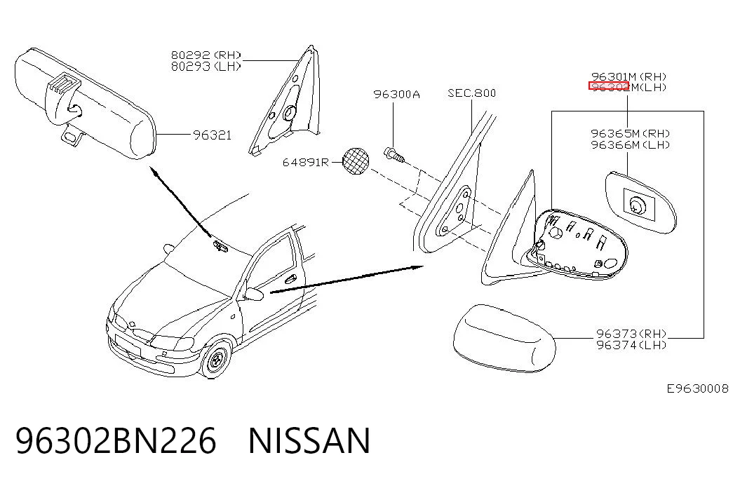 Espelho de retrovisão esquerdo para Nissan Almera N16