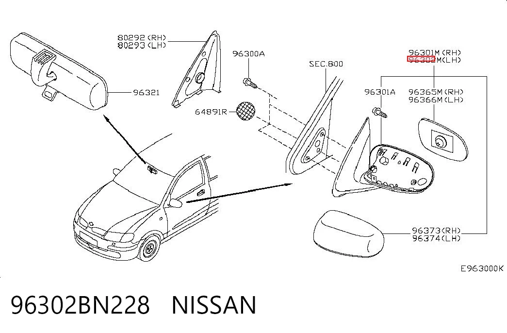 Espelho de retrovisão esquerdo Nissan Almera II N16