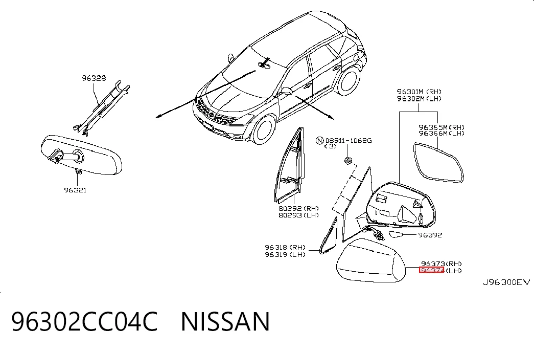 Espelho de retrovisão esquerdo para Nissan Murano  Z50