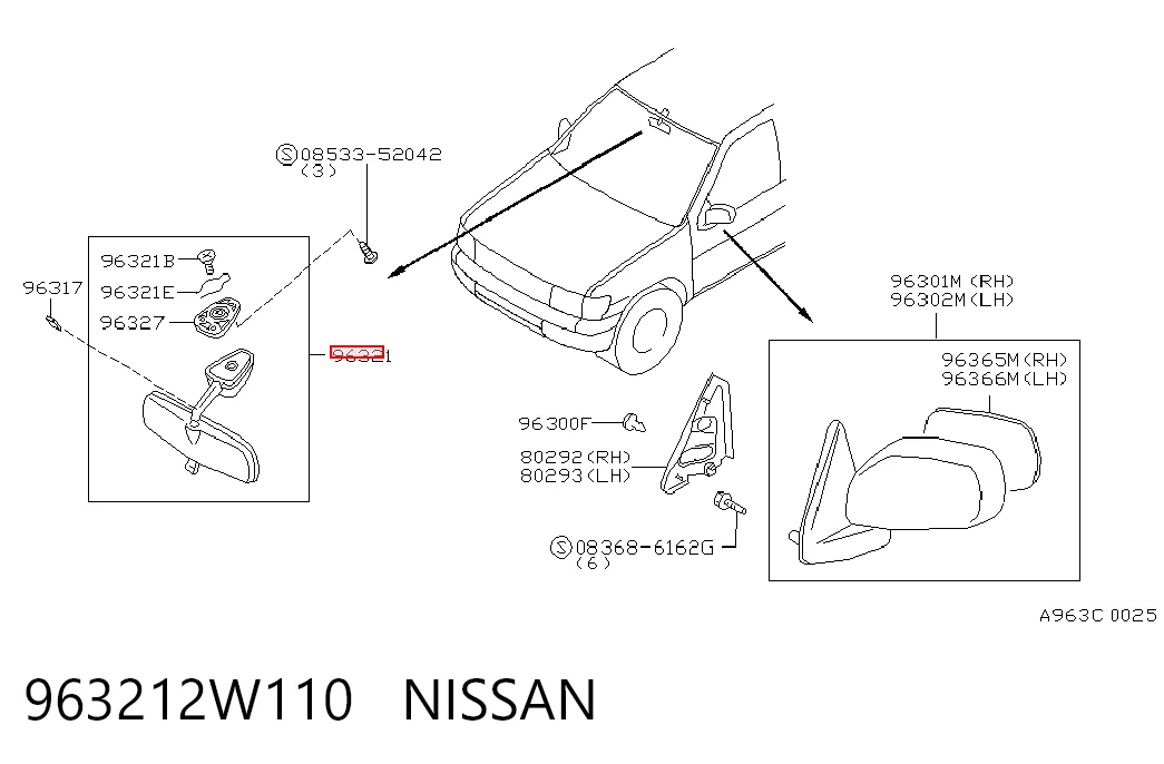 Espelho de salão interno Nissan Pathfinder  R50 ao melhor preço