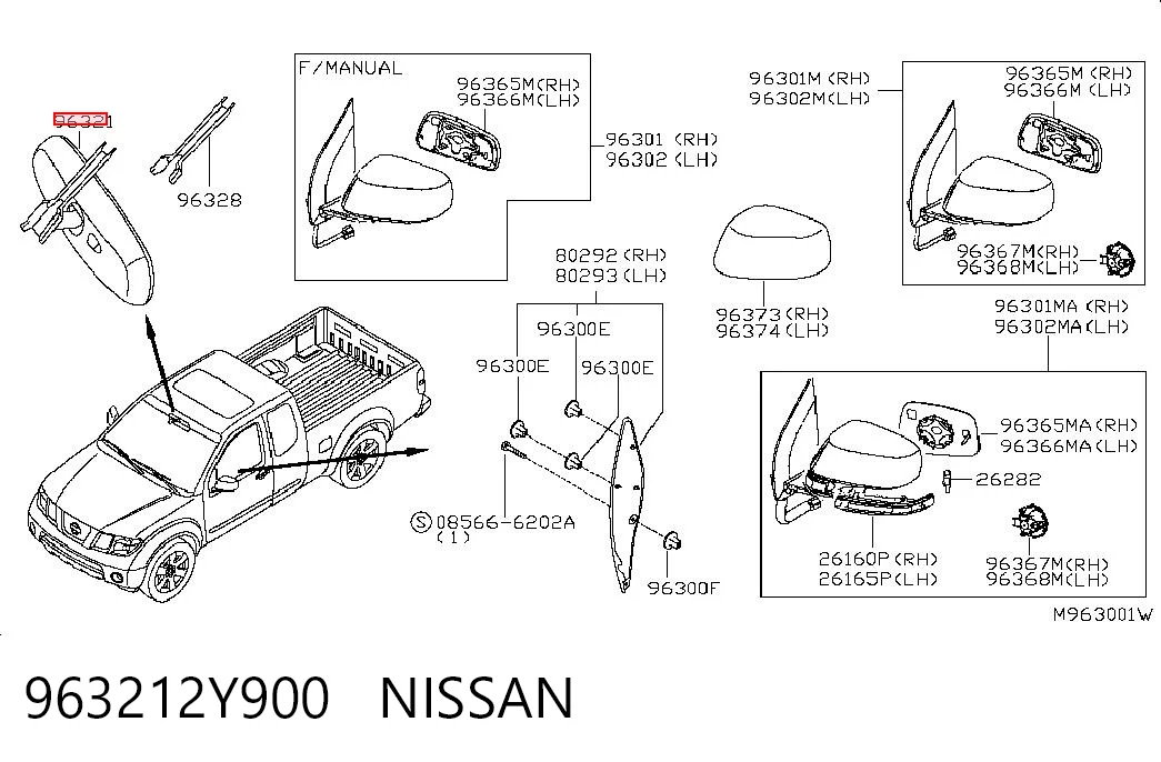 Espelho de salão interno Nissan Navara NP300 IV D23, D23T