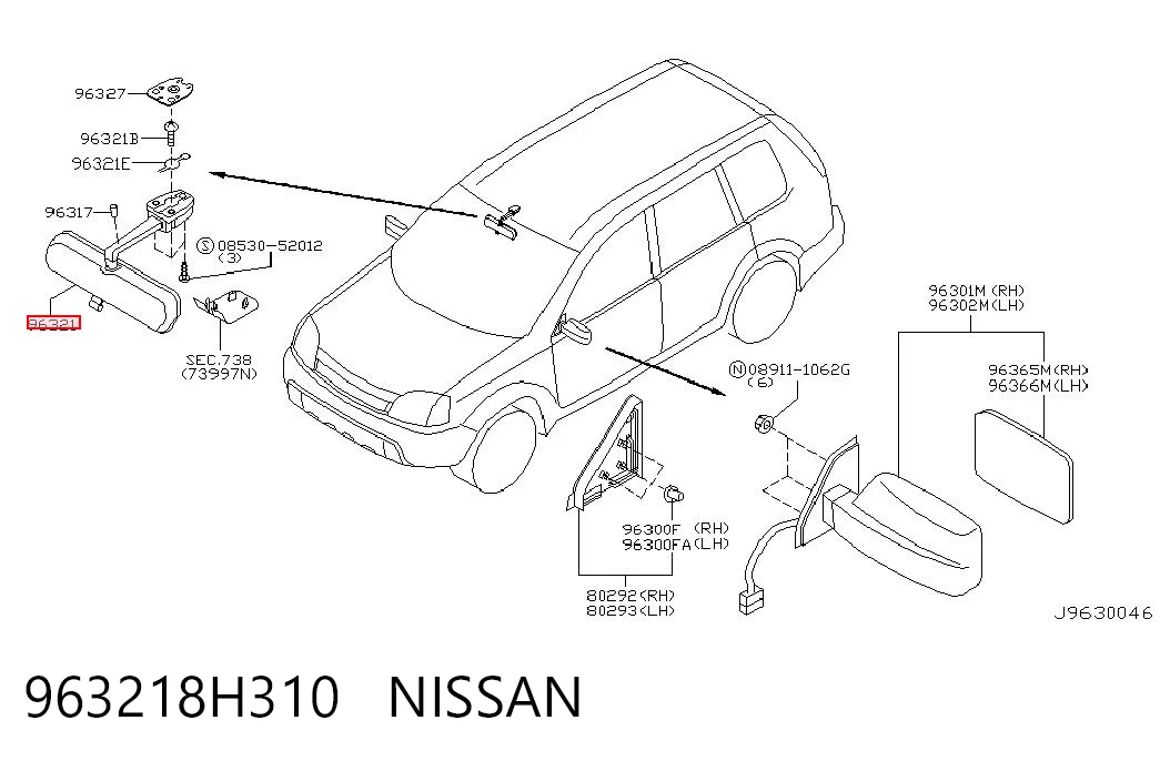 Espelho de salão interno Nissan X-Trail  T30