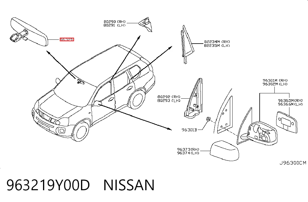 963219Y00D Nissan/Infiniti Espelho de salão interno