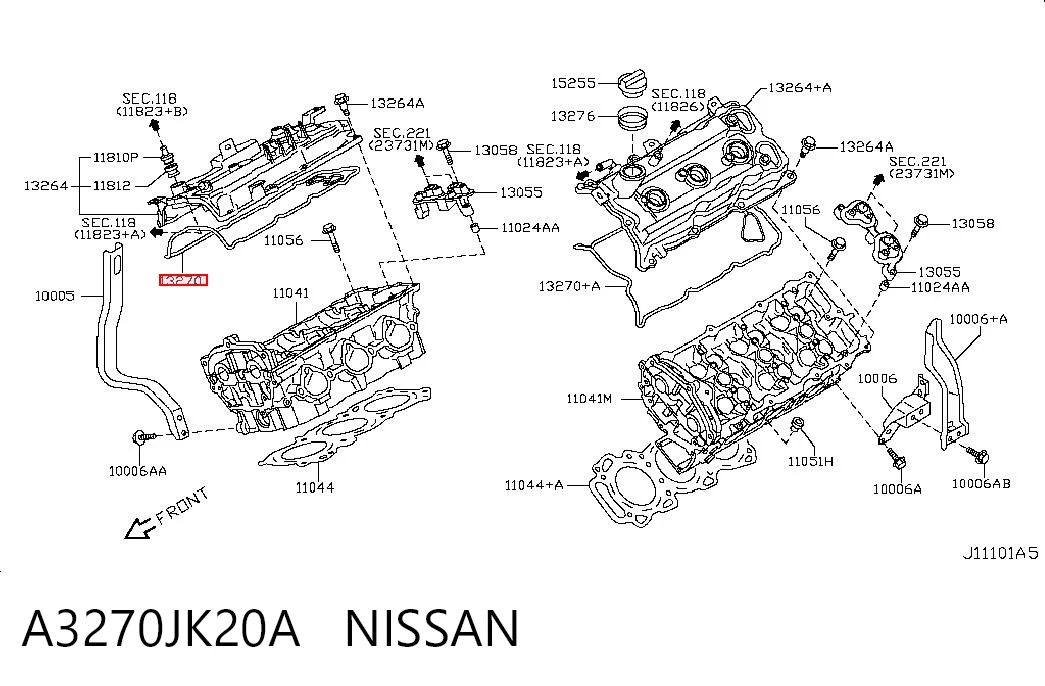 A3270JK20A Nissan/Infiniti Vedante direita de tampa de válvulas de motor