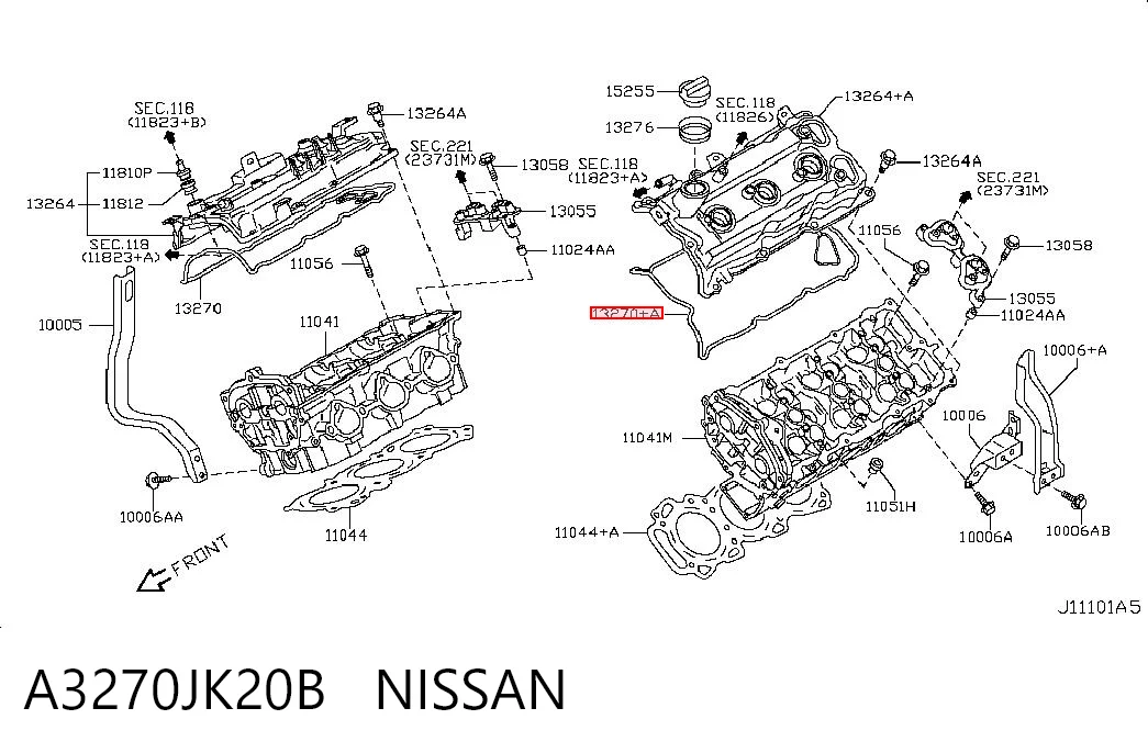 A3270JK20B Nissan/Infiniti Vedante da tampa de válvulas de motor esquerdo
