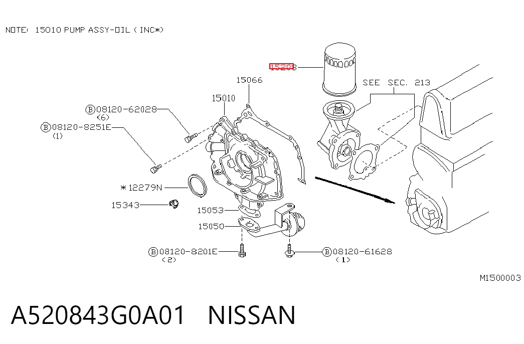 A520843G0A01 Nissan/Infiniti Filtro de óleo