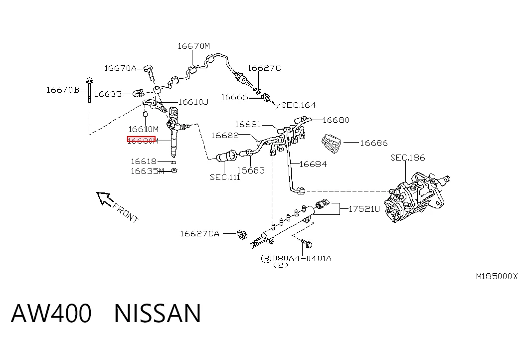 AW400 Nissan/Infiniti Injetor de injeção de combustível