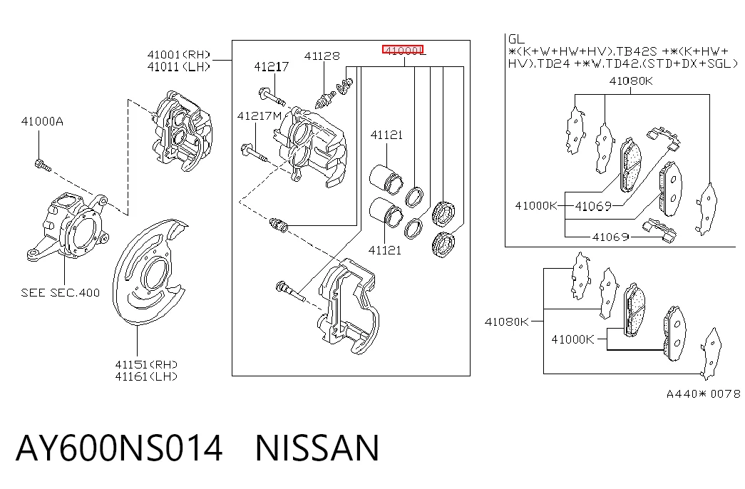 Kit de reparação de suporte do freio dianteiro Nissan Patrol  K260