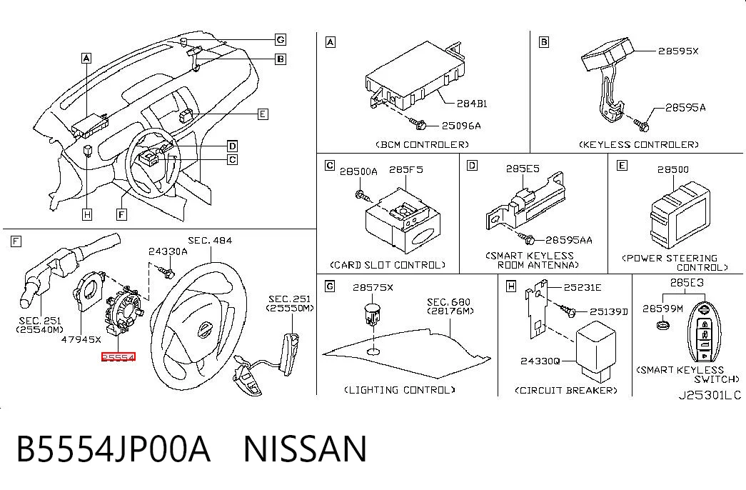 Anel AIRBAG de contato, cabo plano do volante para Nissan JUKE F15