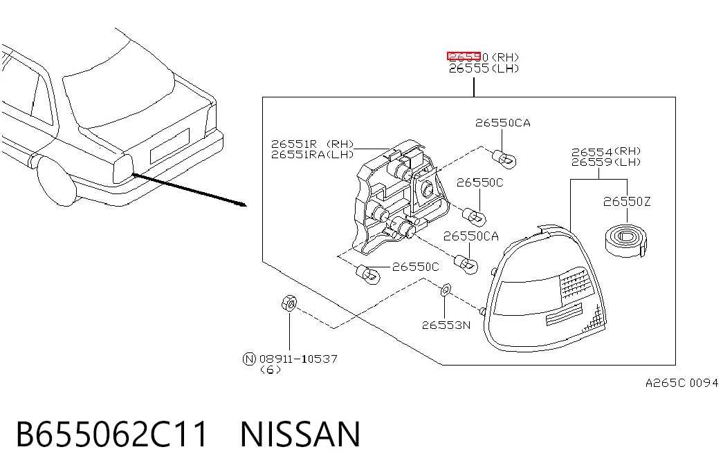 Lanterna traseira direita para Nissan Sunny III N14