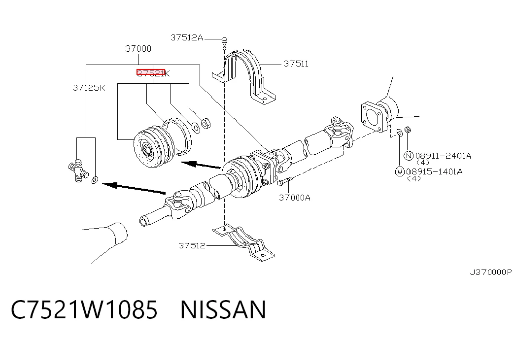 C7521W1085 Nissan/Infiniti Rolamento suspenso da junta universal